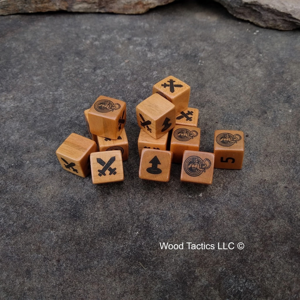 Custom D6 for the Judgement Game, made from Cherry Hardwood and infilled with Ebony.