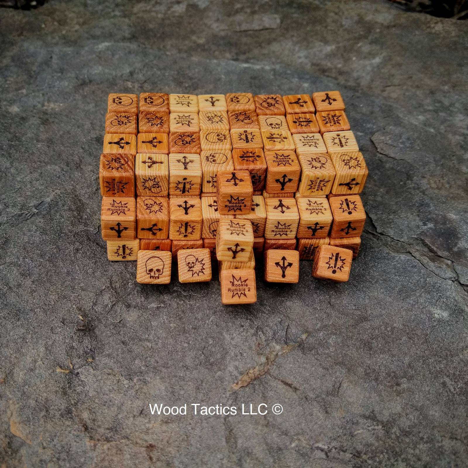Custom Block Dice made for Rookie Rumble Tournament. Made from Hickory Hardwood and are 12mm in size.