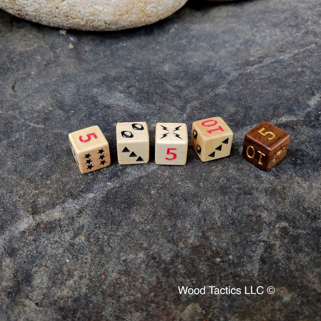 Cosmic Wimpout game Maple and Walnut Hardwood D6 Dice single set Inked in Traditional Color.