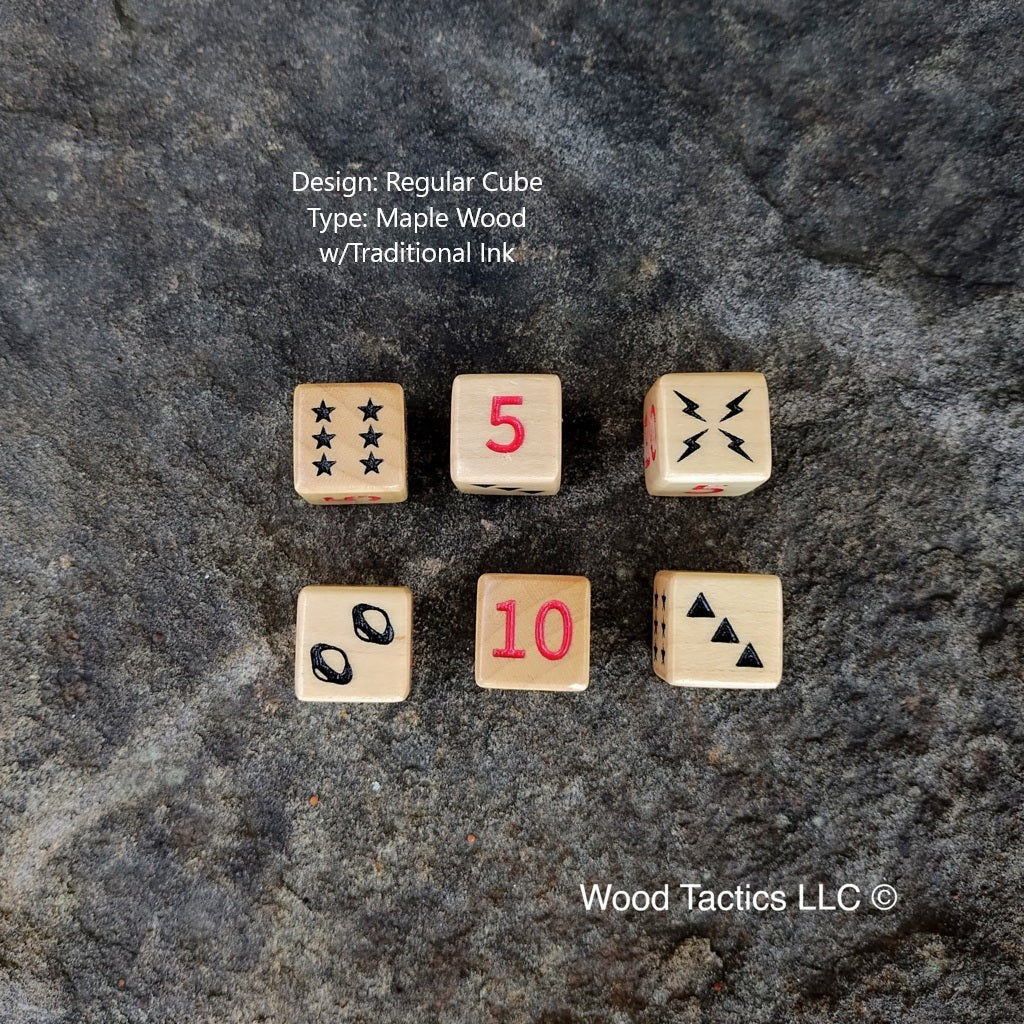 Cosmic Wimpout game Maple Hardwood regular design D6 Dice Cubes Inked in Traditional Color.