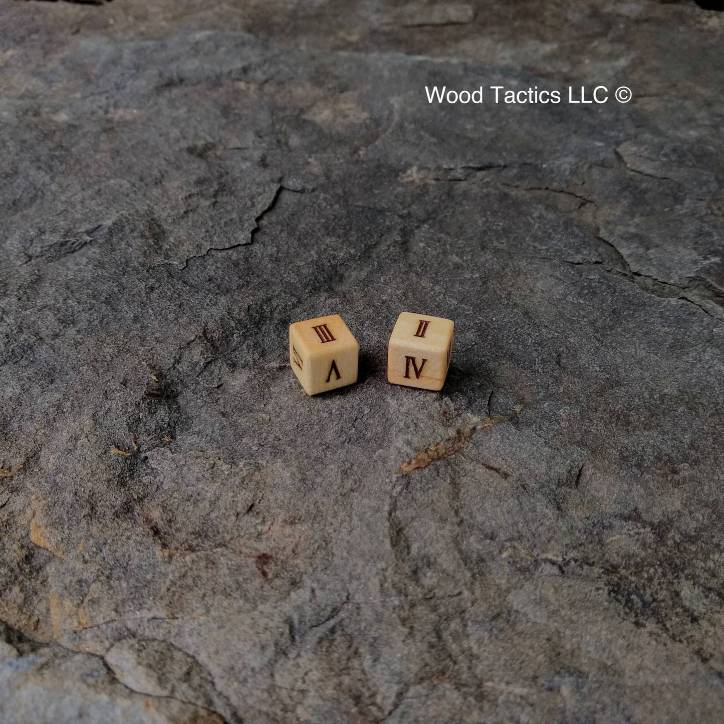 Sugar Maple Hardwood D6 12mm in size Dice with Roman Numerals Symbols.