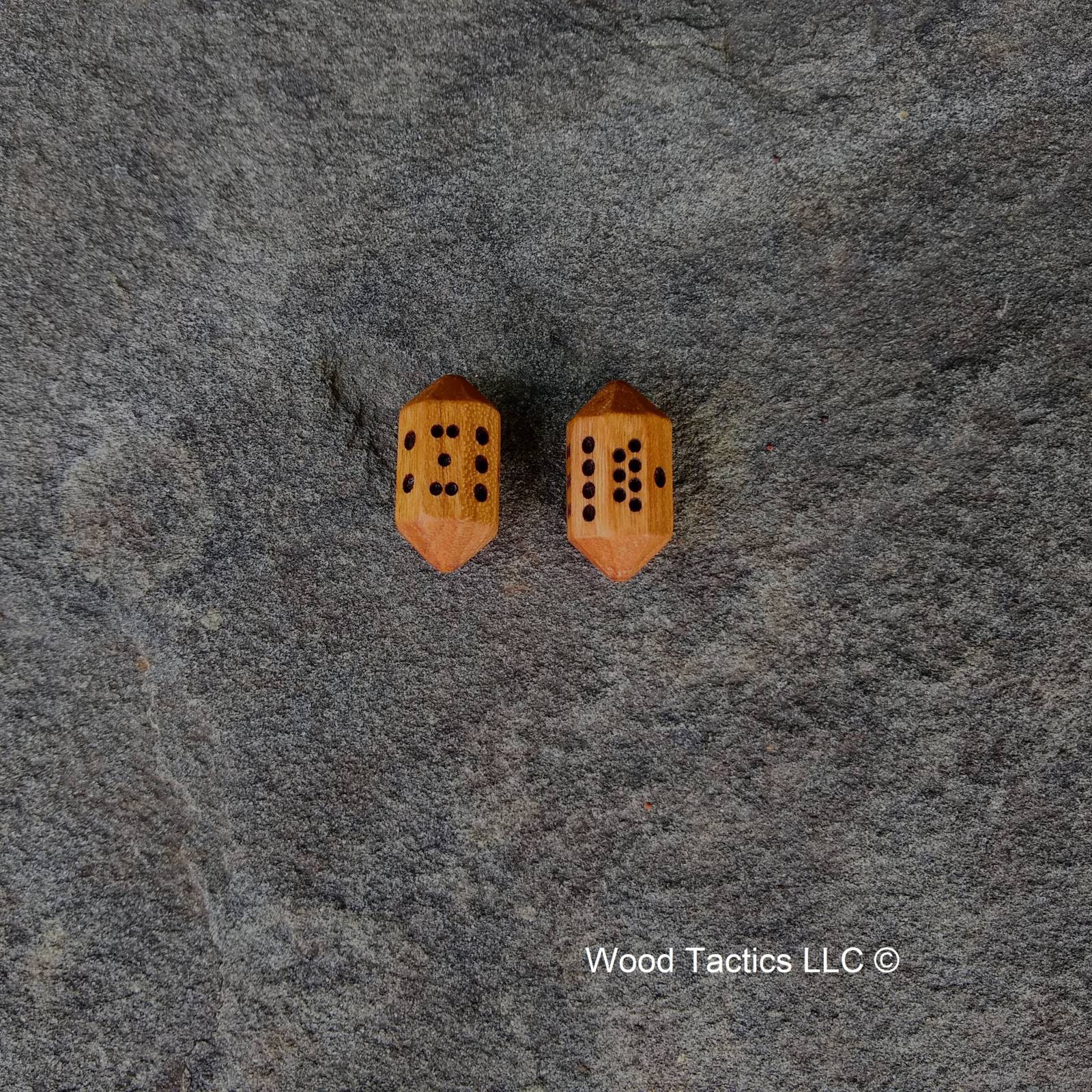 Cherry Hardwood Barrell D8 Dice with Pips Symbols.