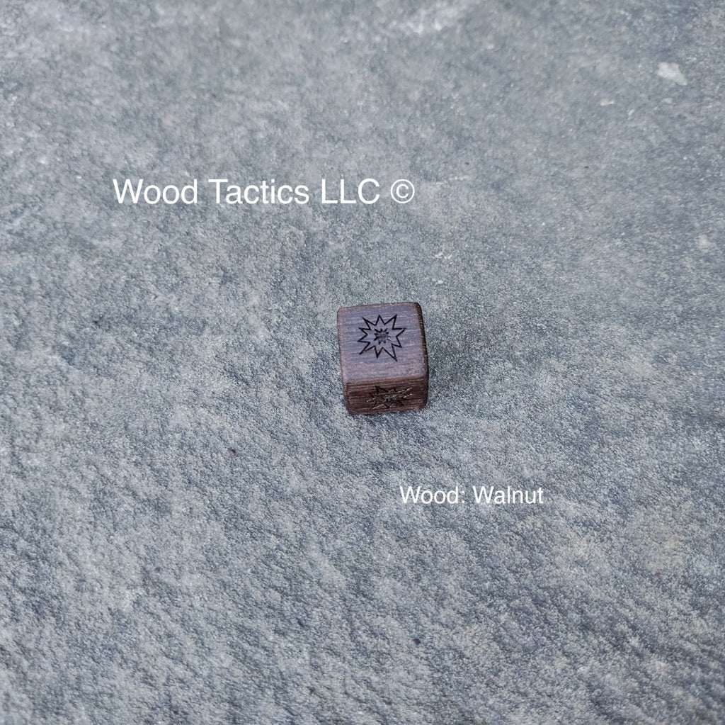 Horrified Boardgame 16mm D6 dice made from Walnut hardwood.