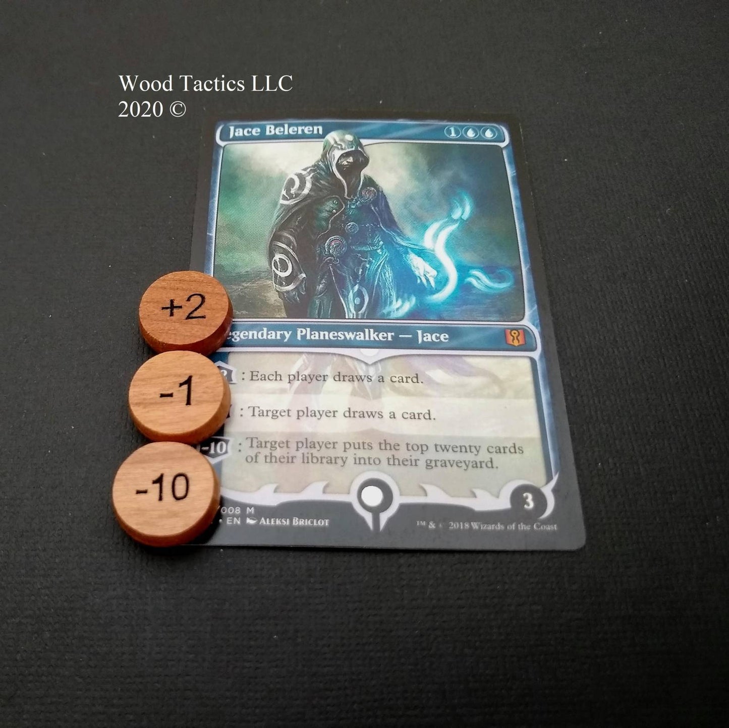 Numbered card game Tokens Made from Cherry Hardwood with standard numbers -1 ,-2, -3, -5, -10