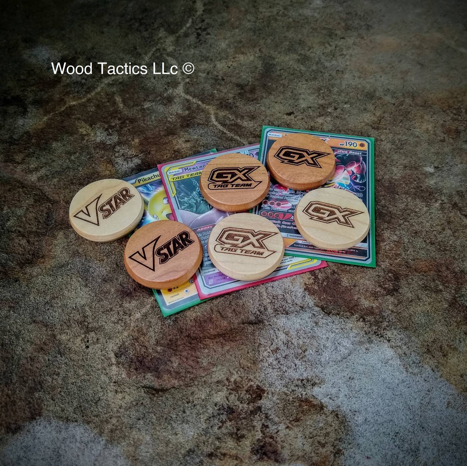 Pokemon TCG Wood VStar, GX, & GX Tag Team Token - Select Hardwood Hard Finish (Inkable) / GX (Side 1) - Blank (Side 2) Pokemon TCG Wood VStar, GX, & GX Tag Team Token - Select Hardwood Hard Finish (Inkable) / GX (Side 1) - Blank (Side 2)