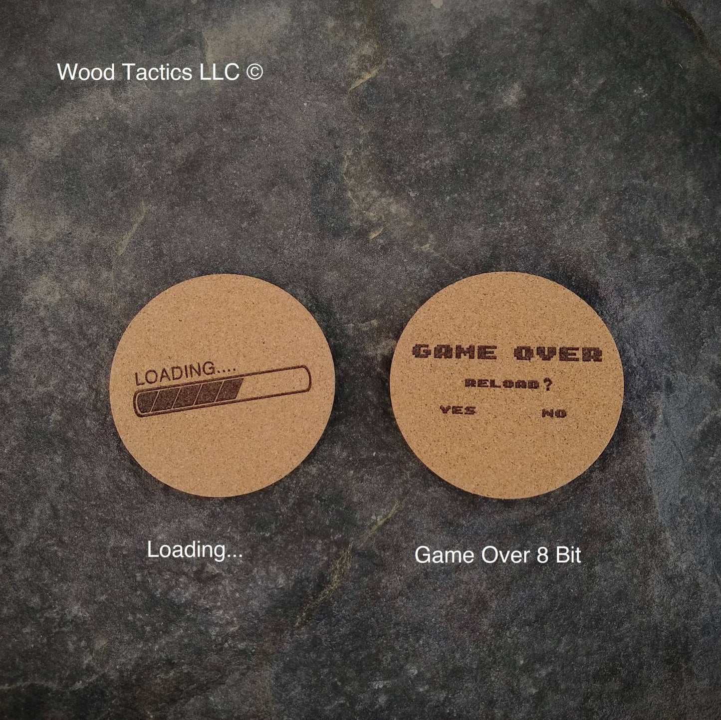 PC Game 4 inch Round Cork Coasters, with  Game over and Loading Bar.