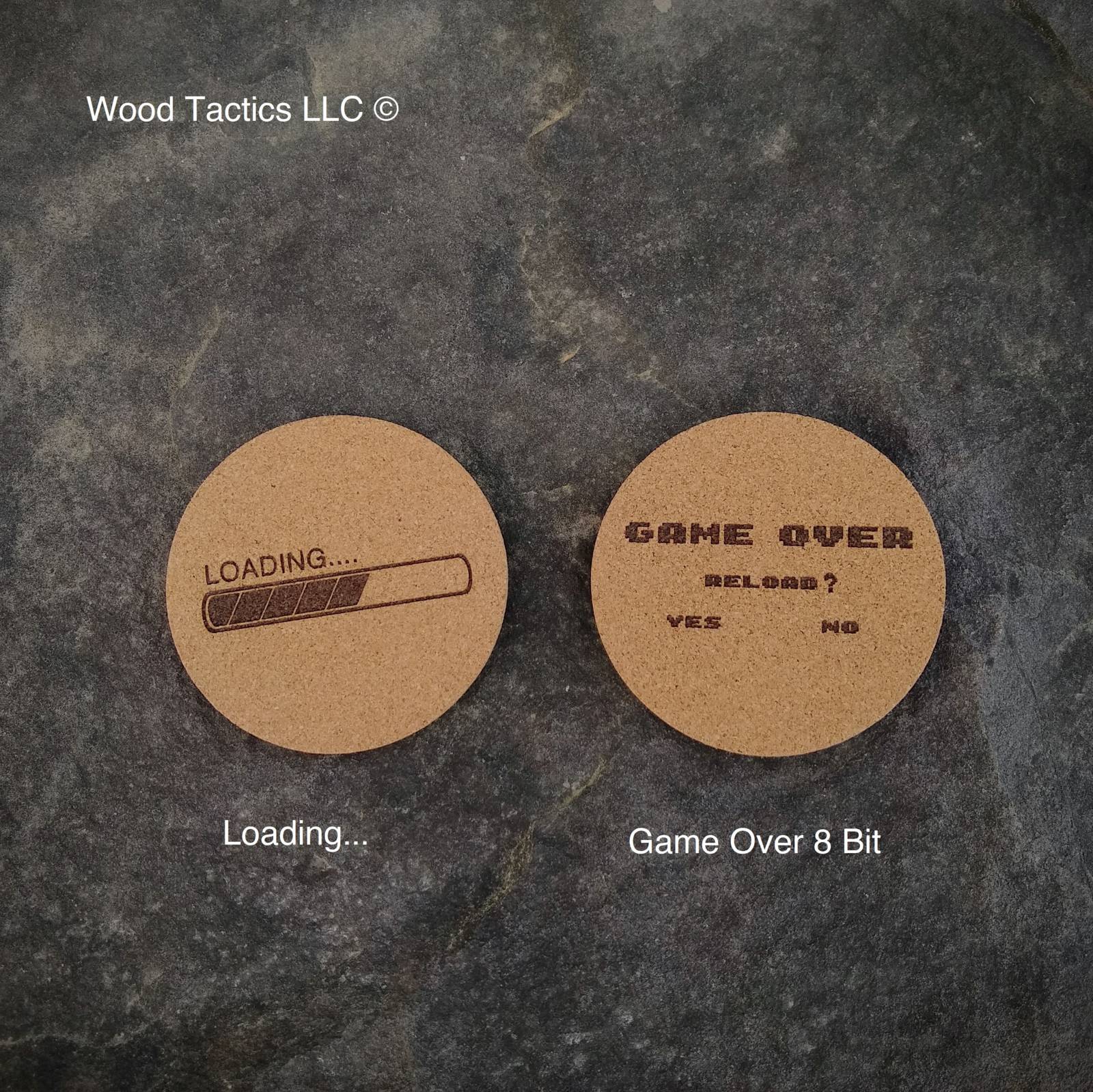 PC Game 4 inch Round Cork Coasters, with  Game over and Loading Bar.