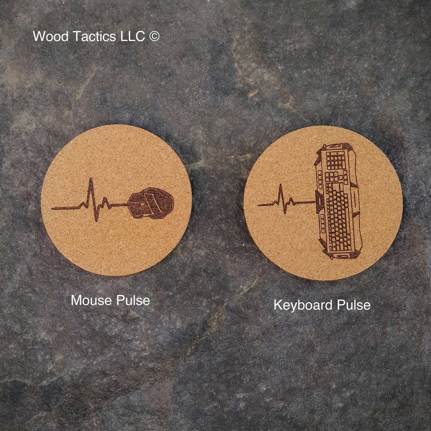 PC Game 4 inch Round Cork Coasters, Keyboard,  and Mouse.