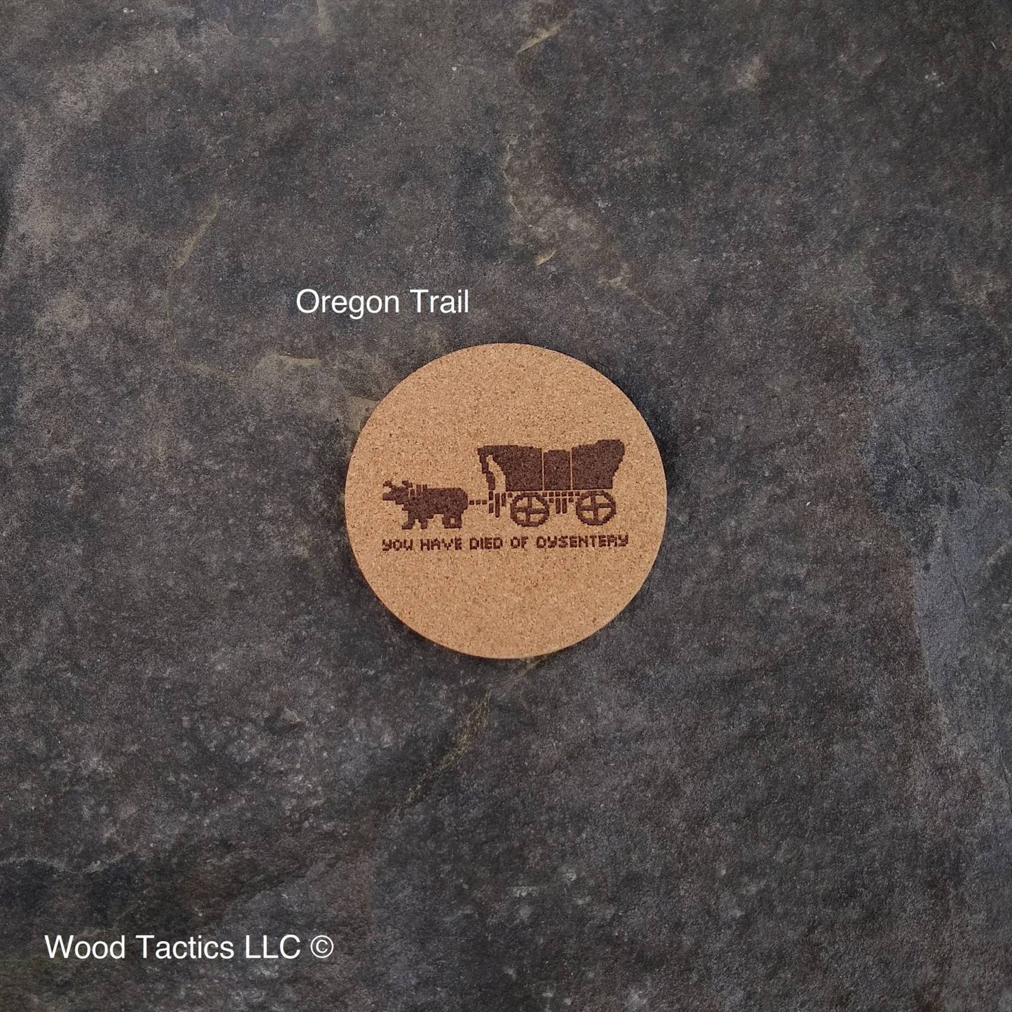 PC Game 4 inch Round Cork Coasters with You have Died of Dysentery.