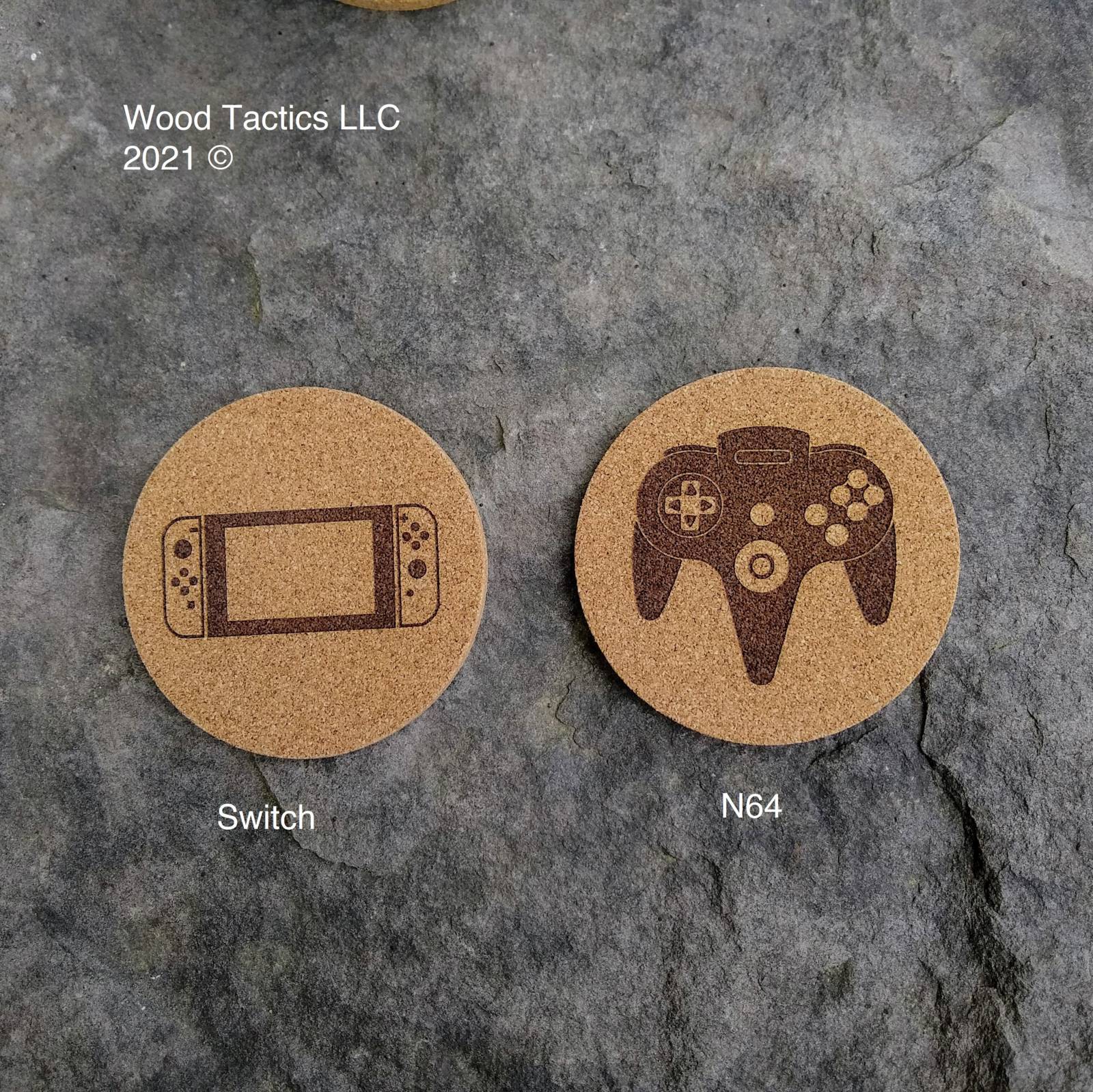 Video Game Controller 4 inch Round Cork Coasters with Nintendo Switch and N64