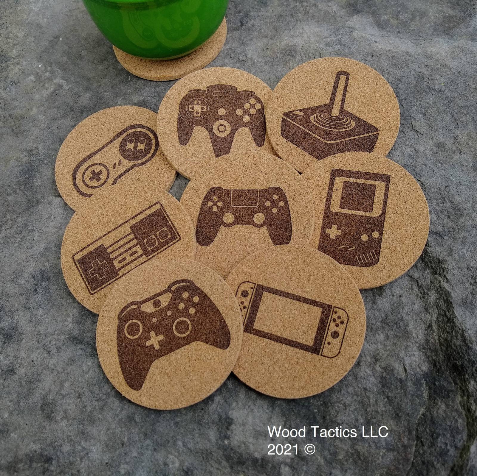 Video Game Controller 4 inch Round Cork Coasters with Nintendo, Atari, Xbox, Playstation