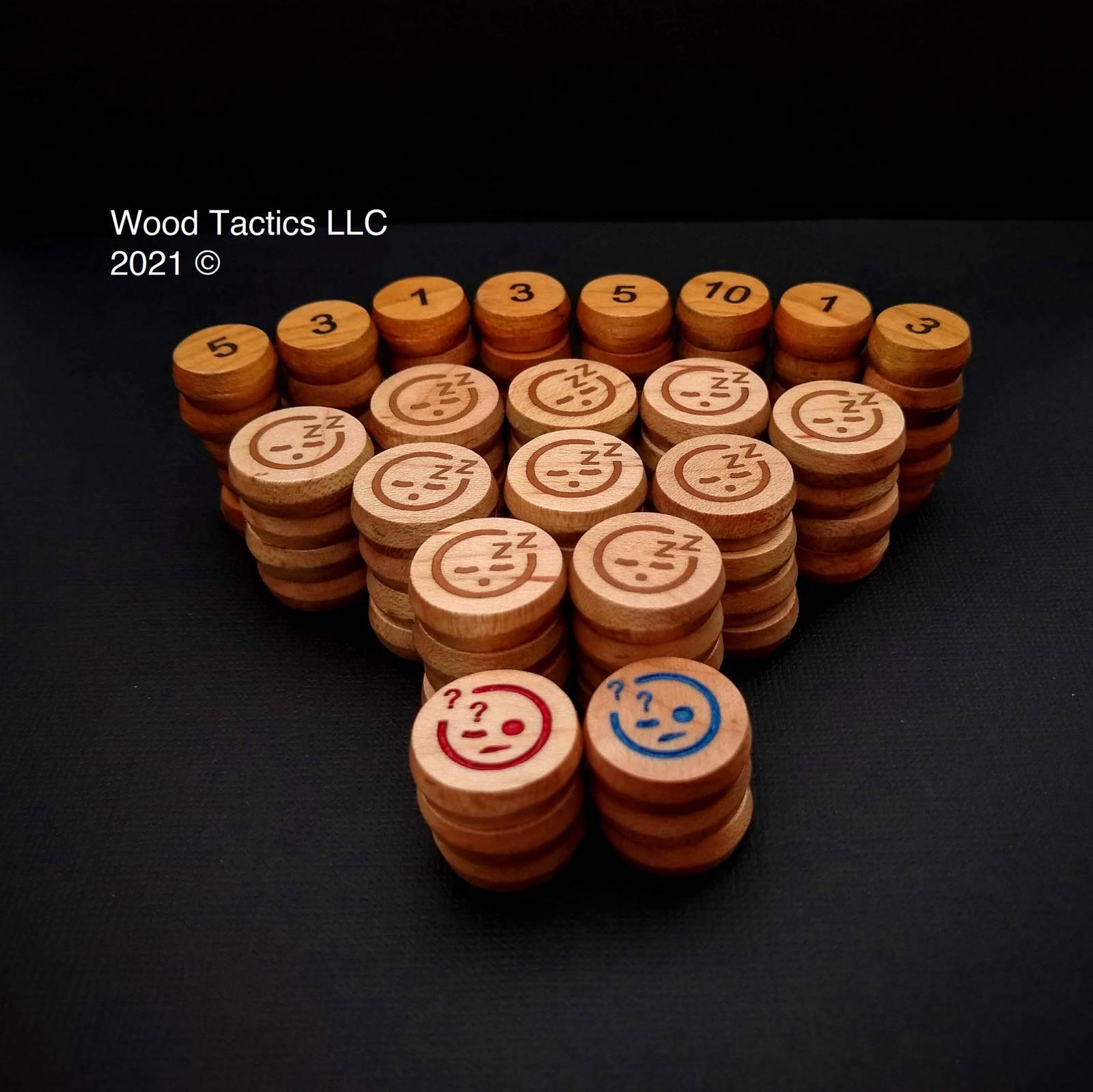 Custom 20mm Round Tokens made from Maple feature multiple symbols for the Ashes Reborn TCG.