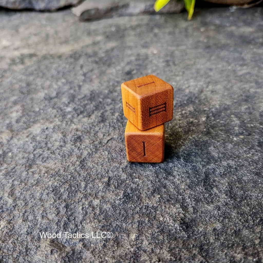 Cherry Hardwood D3 16mm in size Dice with Roman Numeral Symbols. 