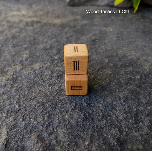 Maple Hardwood D3 16mm in size Dice with Roman Numeral Symbols. 