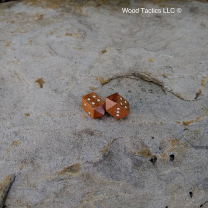 Sapele Hardwood Barrell D4 Dice with Pip symbols. inked in white.