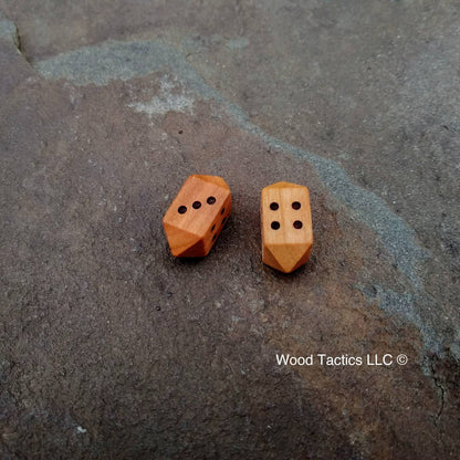 Cherry Hardwood Barrell D4 Dice with Pips Symbols. 