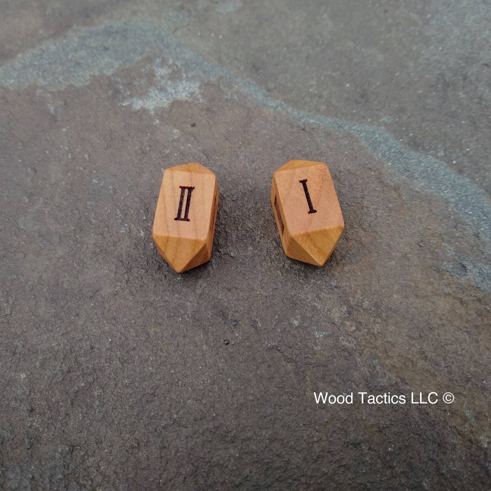 Cherry Hardwood Barrell D4 Dice with Roman Numerals Symbols. 