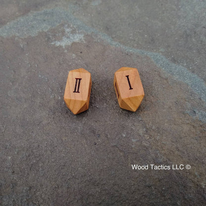 Cherry Hardwood Barrell D4 Dice with Roman Numerals Symbols. 
