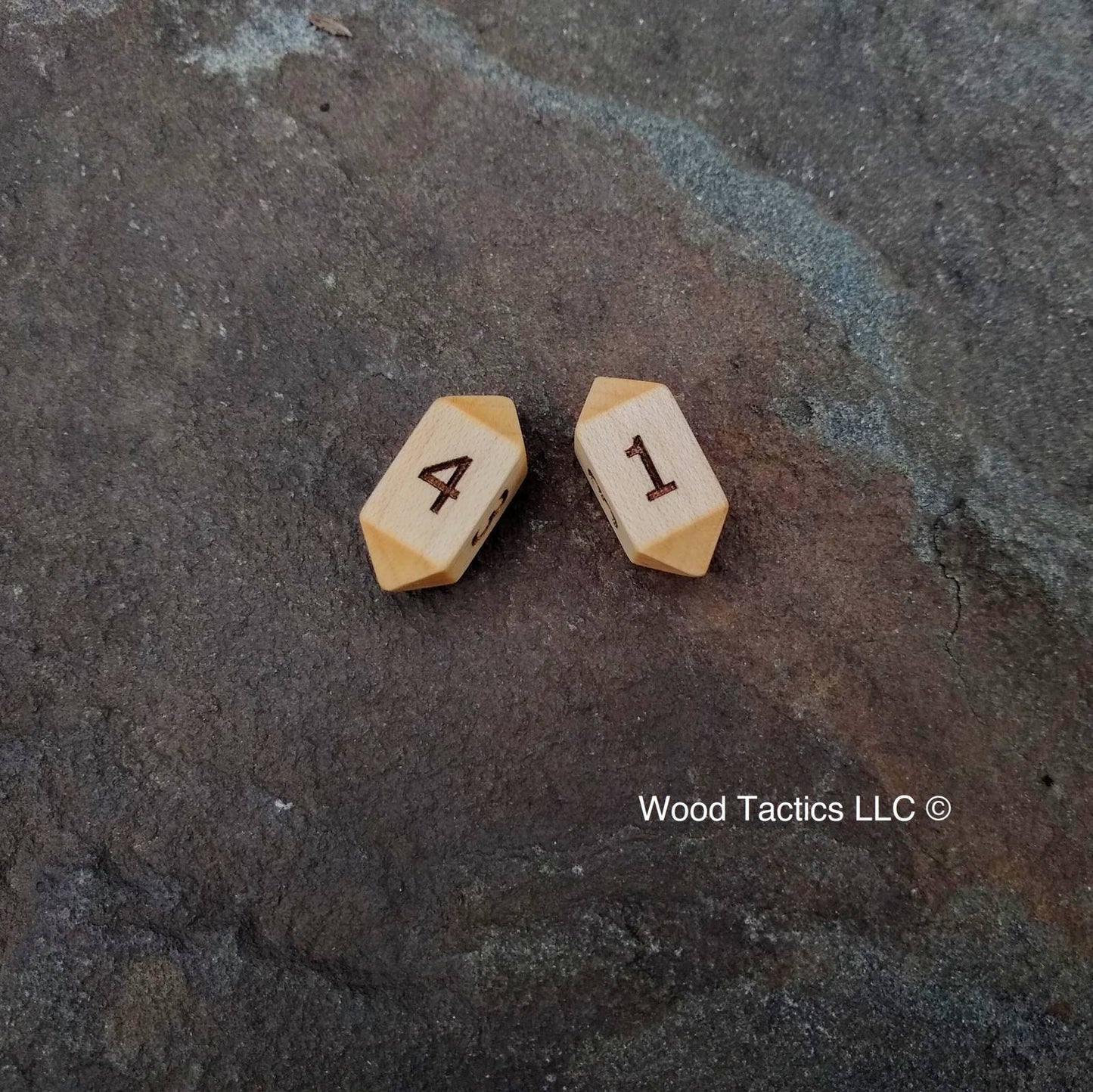 Maple Hardwood Barrell D4 Dice with Numbers Symbols. 