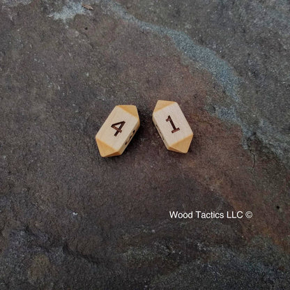 Maple Hardwood Barrell D4 Dice with Numbers Symbols. 