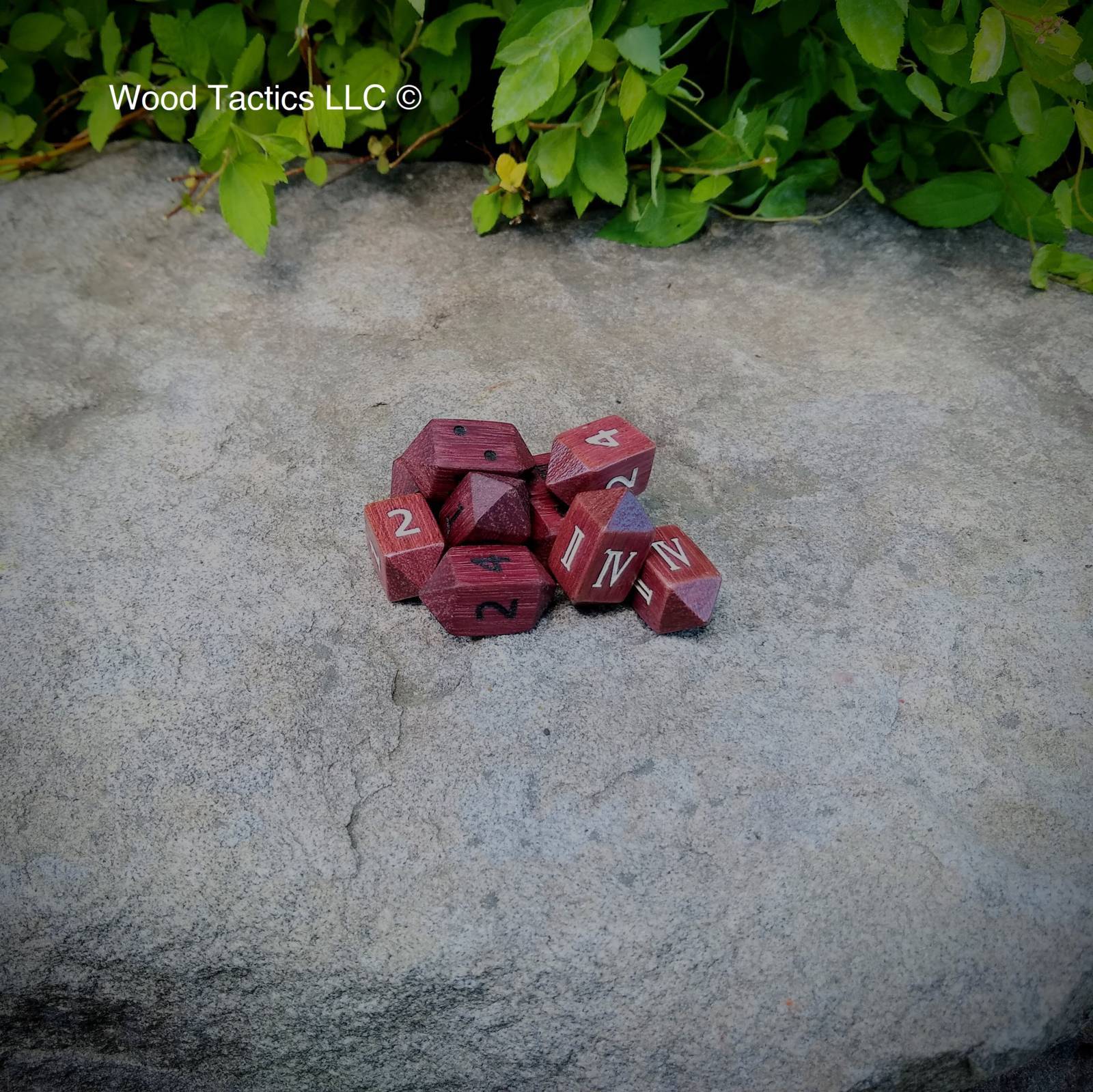 Purple Heart Hardwood Barrell D4 Dice with Pips, Numbers and Roman Numerals Symbols. 