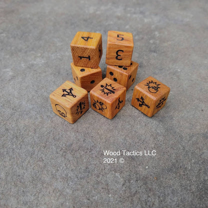 Hickory Hardwood D6 Dice with Pips , Numbers and Block Dice.