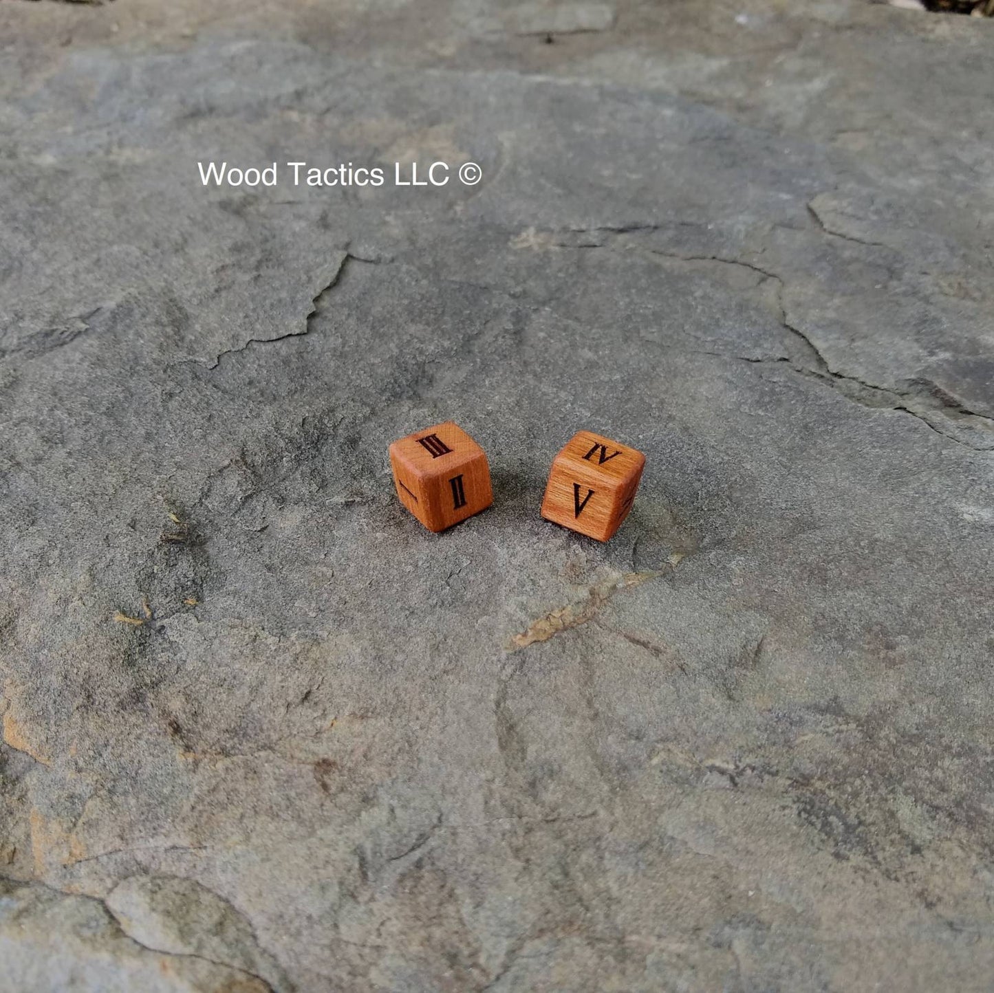 Cherry Hardwood D6 12mm in size Dice with Roman Numerals Symbols.