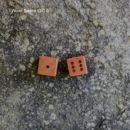 Cherry Hardwood D6 16mm in size Dice with PIPS. End Grain View.