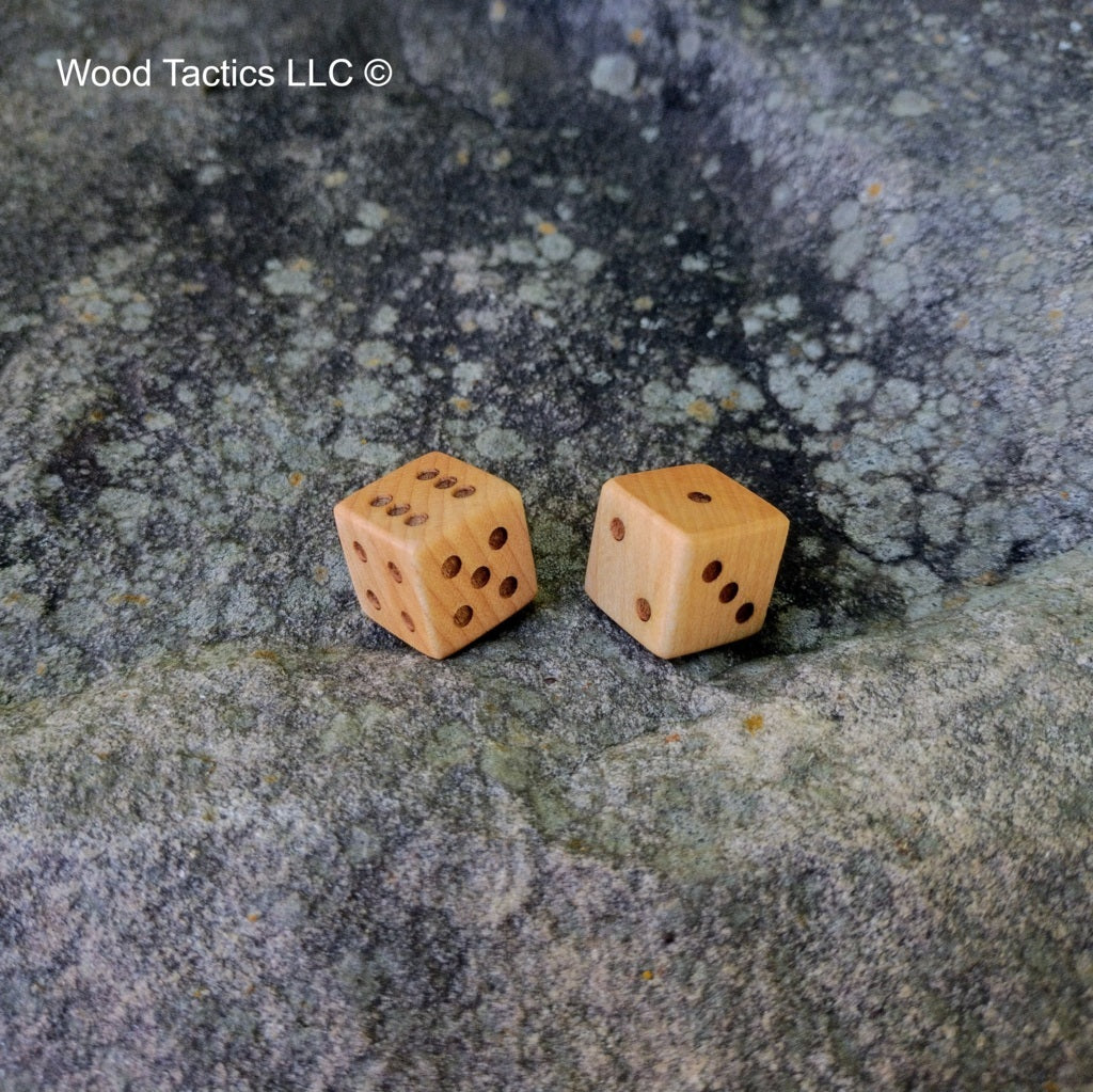 Maple Hardwood D6 16mm in size Dice with Pip Symbols. 