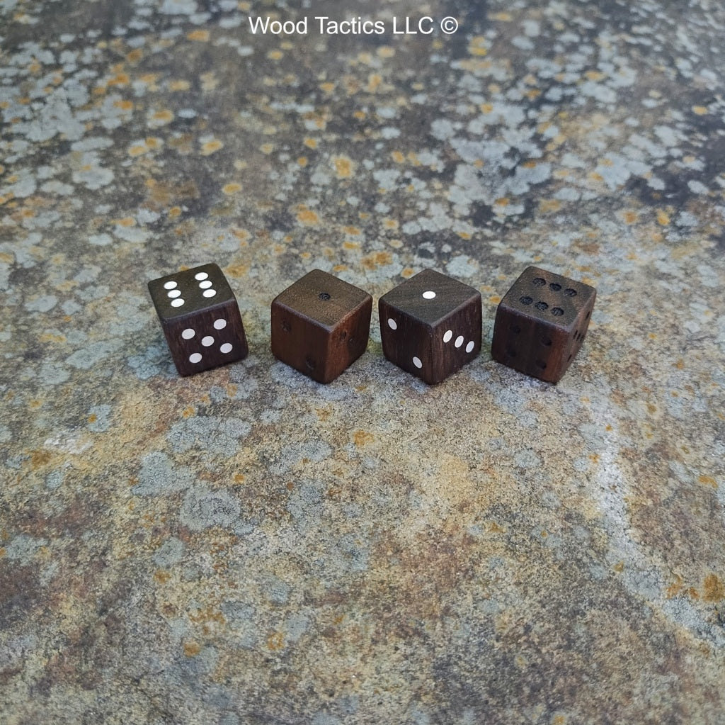 Walnut Hardwood D6 16mm in size Dice with PIPS. Unfilled and Filled.
