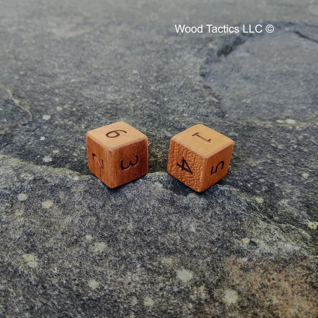 Cherry Hardwood D6 16mm in size Dice with Numbers Symbols. 