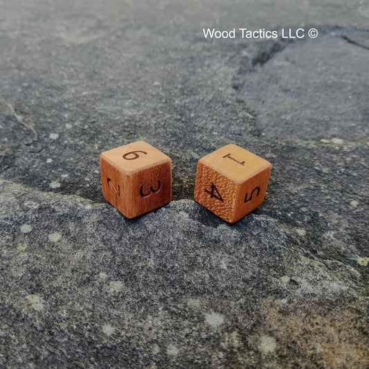 Cherry Hardwood D6 16mm in size Dice with Numbers Symbols. 