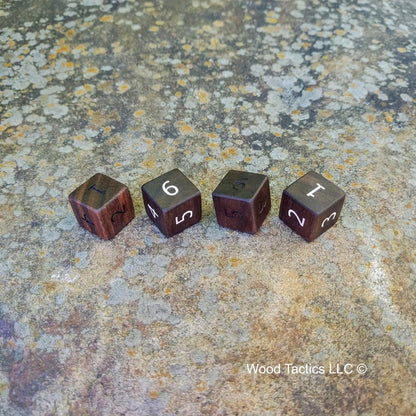 Walnut Hardwood D6 16mm in size Dice with Numbers Symbols. Unfilled and Filled.