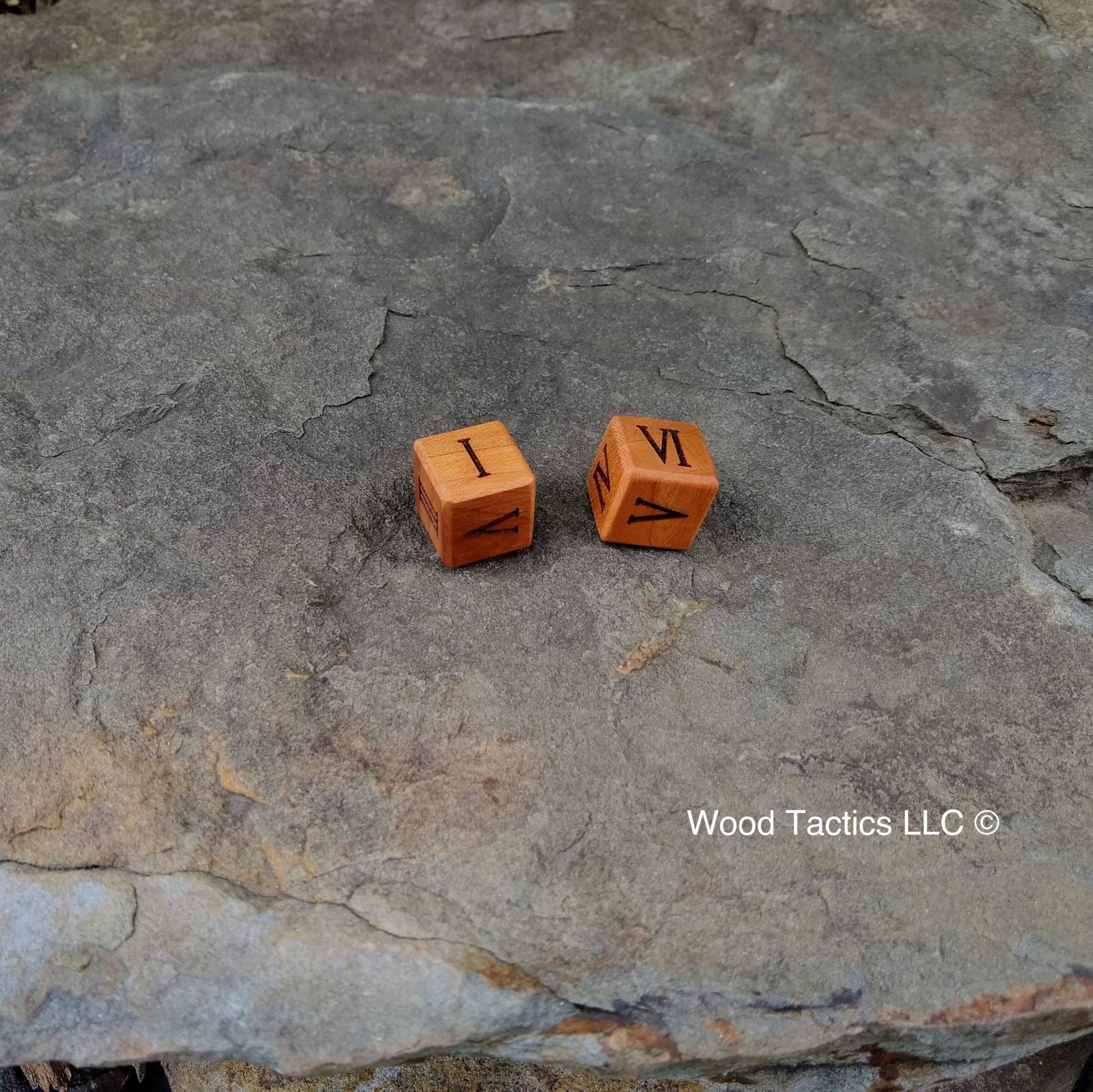 Cherry Hardwood D6 19mm in size Dice with Roman Numerals Symbols. 