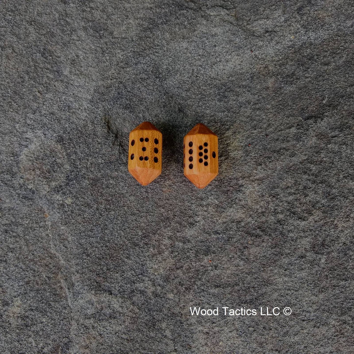Cherry Hardwood Barrell D8 Dice with Pips Symbols. 