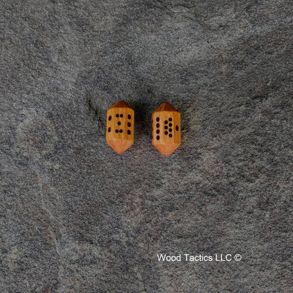 Cherry Hardwood Barrell D8 Dice with Pips Symbols. 