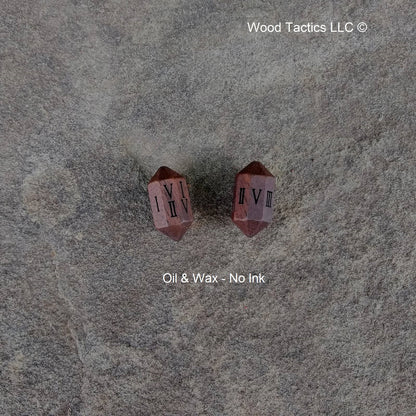 Walnut Hardwood Barrell D8 Dice with Roman Numerals Symbols. 