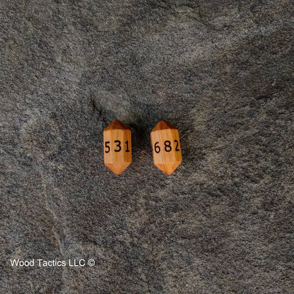 Cherry Hardwood Barrell D8 Dice with Numbers Symbols. 