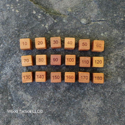 D6 Damage Counter Dice for Tabletop Games made from Farmhouse Cherry Hardwood, 10 through 180