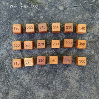 D6 Damage Counter Dice for Board Games made from Farmhouse Cherry Hardwood, 190 through 360