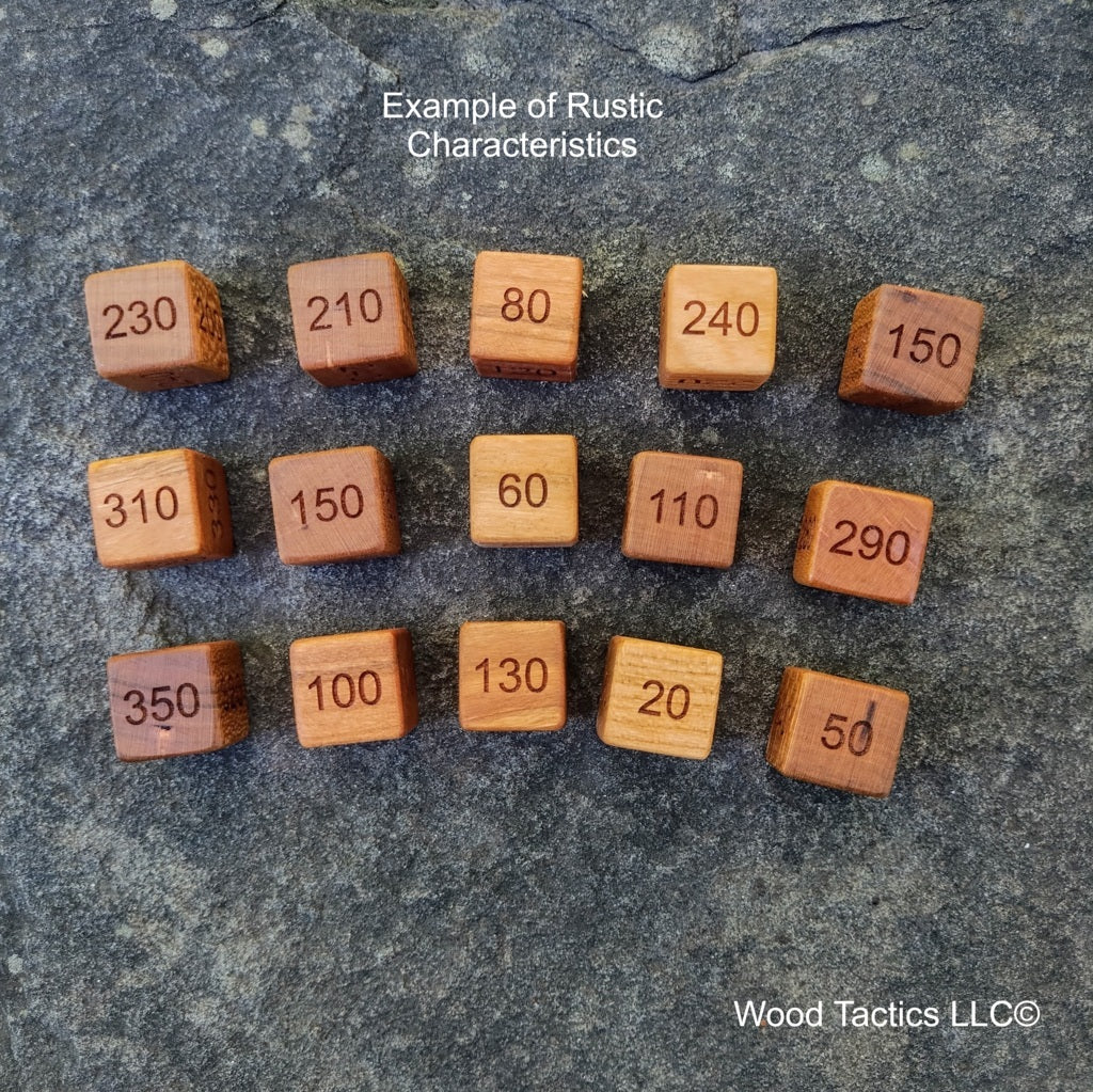 D6 Damage Counter Dice for Trading Card Games made from Farmhouse Cherry Hardwood, Example of Rustic Characteristics