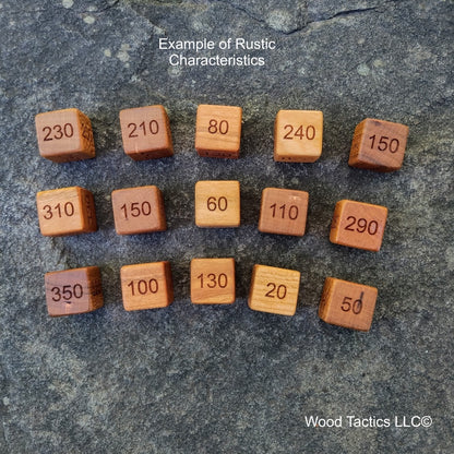 D6 Damage Counter Dice for Trading Card Games made from Farmhouse Cherry Hardwood, Example of Rustic Characteristics