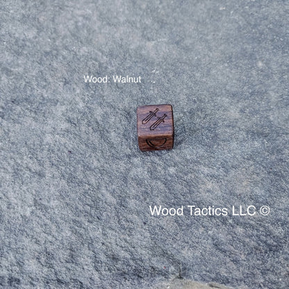 Munchkin Dungeon Boardgame 16mm D6 battle dice made from Walnut hardwood.