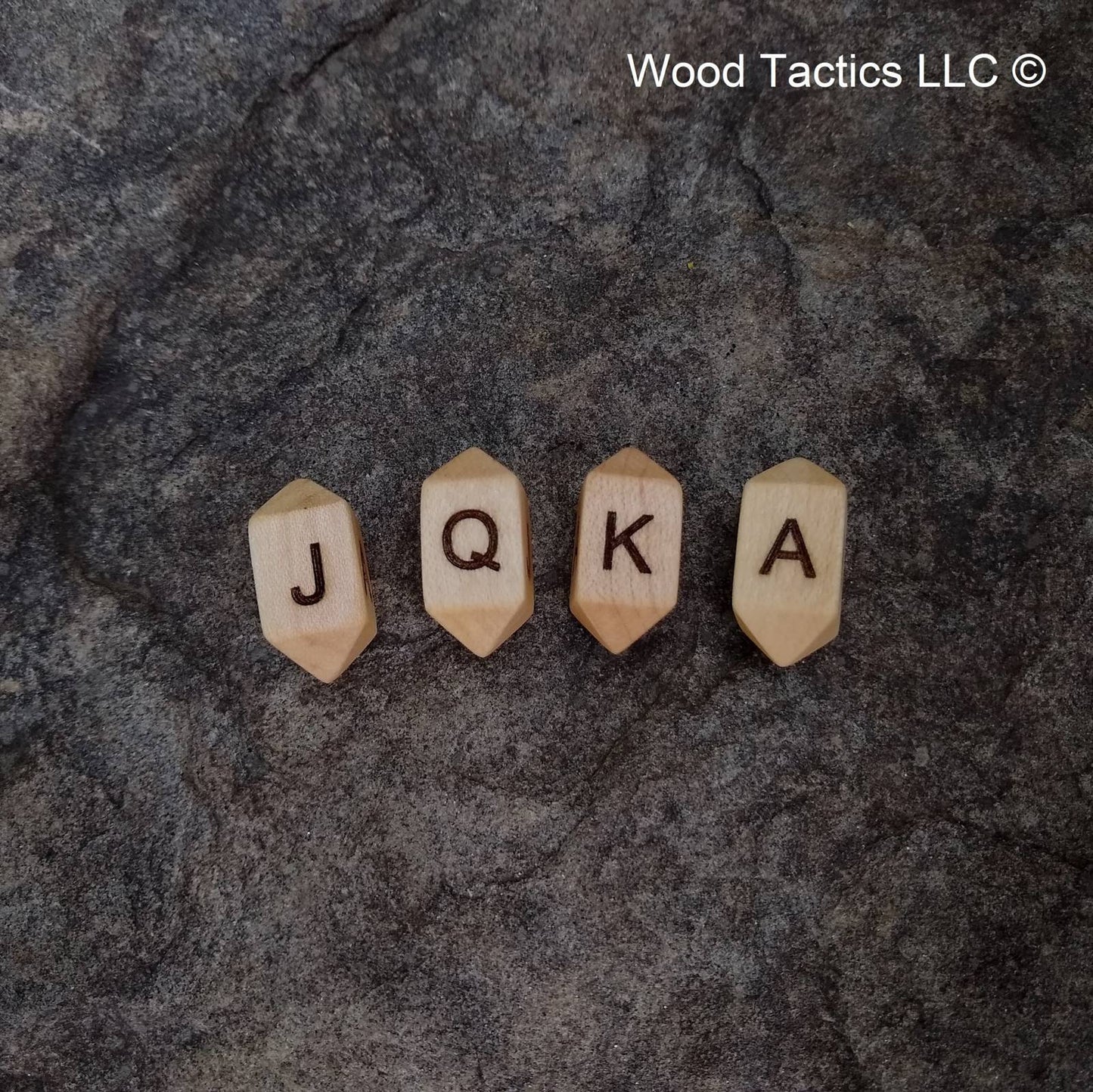 Maple Hardwood Barrel D4 Playing Card dice with  Card Letters (J/Q/K/A) Symbols