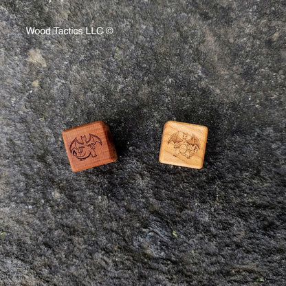 Cherry and Maple Hardwood Pokémon TCG Coin Flip dice with Charizard with front and back symbols
