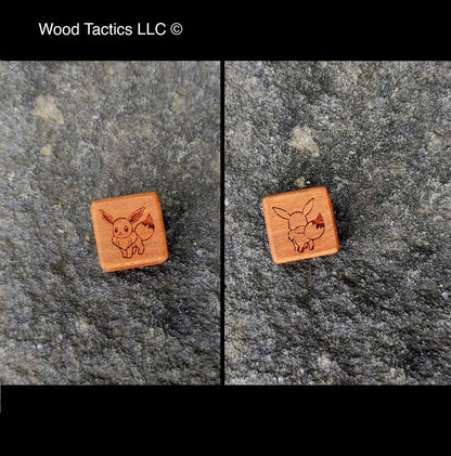 Cherry Hardwood Pokémon TCG Coin Flip dice with Evee with front and back symbols