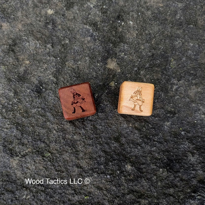 Cherry and Maple Hardwood Pokémon TCG Coin Flip dice with Lucario with front and back symbols