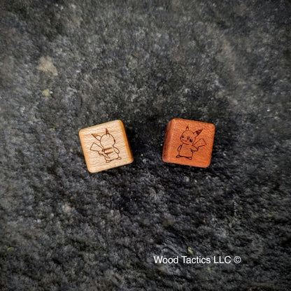 Cherry and Maple Hardwood Pokémon TCG Coin Flip dice with Pikachu with front and back symbols