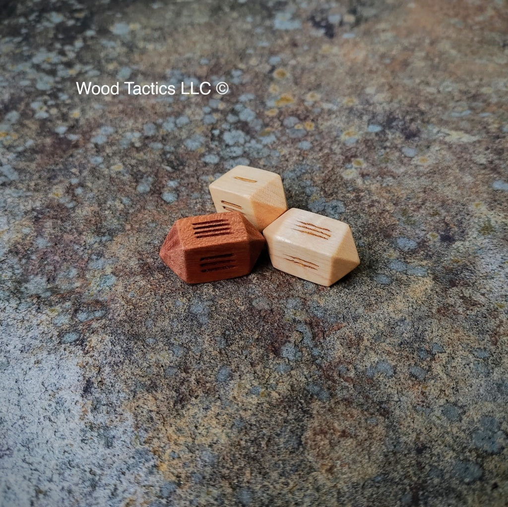 Tally and Hash Mark Tabletop Game four sided dice made from Maple and Cherry hardwood. Two designs Claw and Brush.