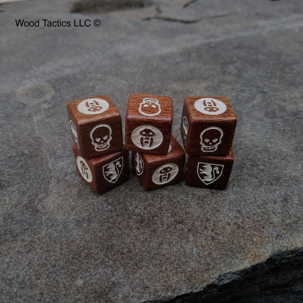 Sapele Hardwood Heroquest Original Board Game Dice with white ink.